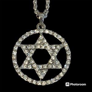 Star of David Necklace Crystal Rhodium Plated 17-19" Sparkly Jewish Zion Jewelry